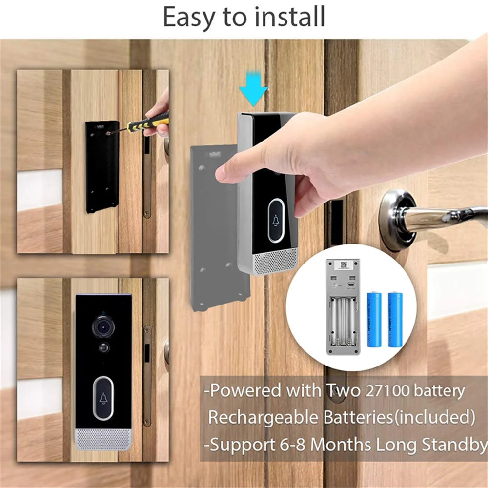 T205 Tuya Intelligent Low Power Wireless Visual Doorbell PIR Motion Detection Two-Way Talk 2.4GHz WiFi Doorbell - Black - 3