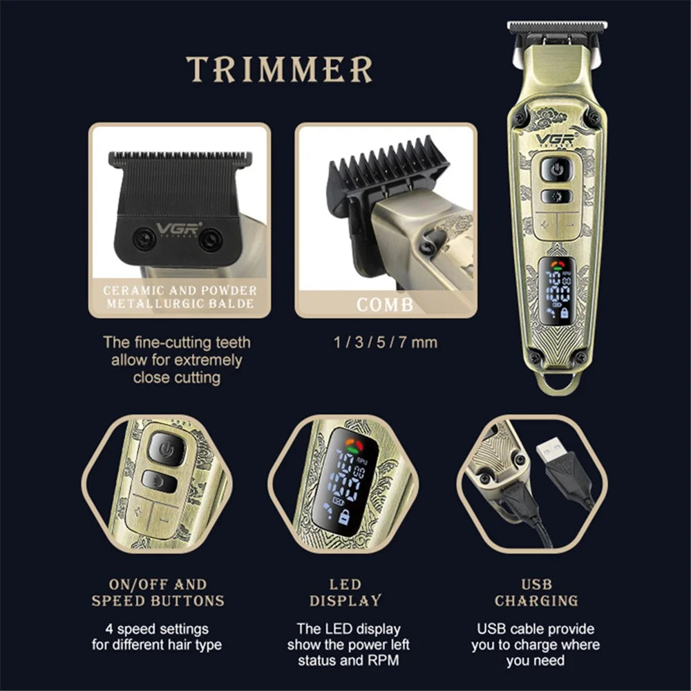 VGR V-643 Hair Clippers Shaver Metal Carving Cordless Hair Cutting Beard Razor Men Electric Hair Trimmer - 4