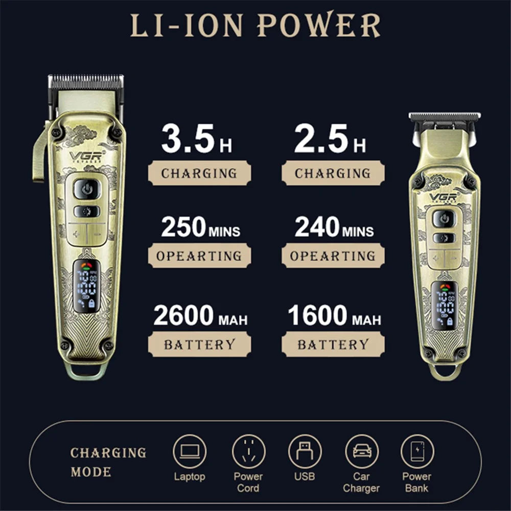 VGR V-643 Hair Clippers Shaver Metal Carving Cordless Hair Cutting Beard Razor Men Electric Hair Trimmer - 6