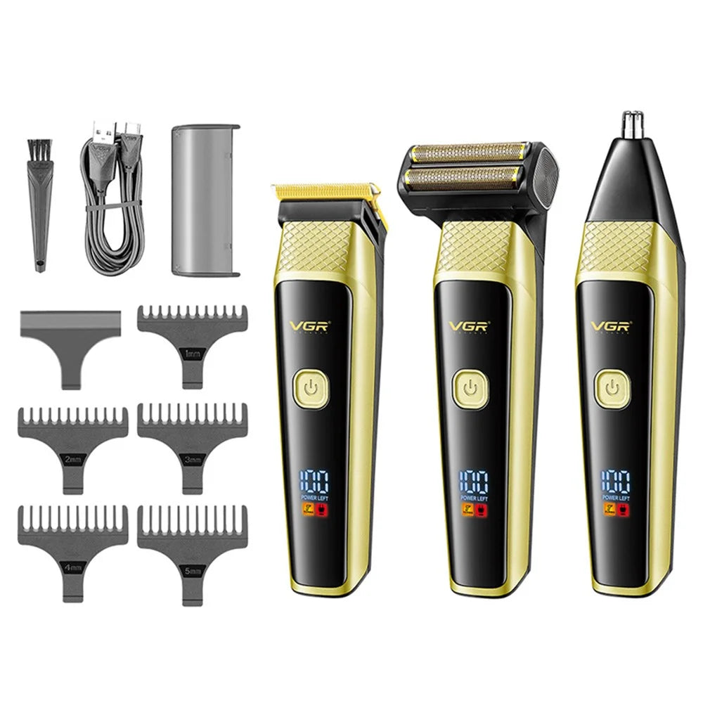 VGR V-366 Hair Clippers Razor Nose Hair Trimmer Set USB Rechargeable Blade Nose Cutting Beard Trimmer - Gold - 1
