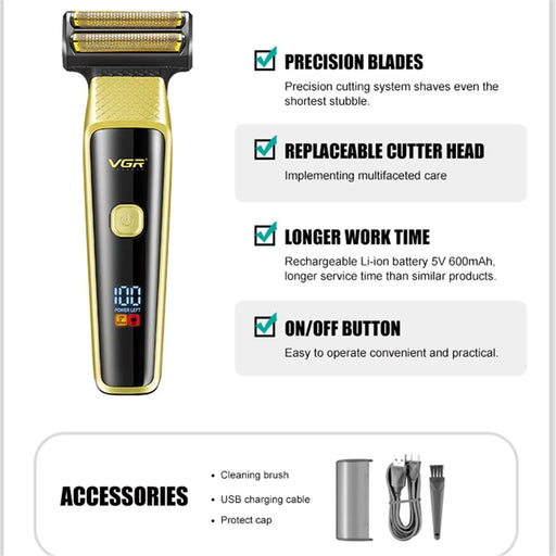 VGR V-366 Hair Clippers Razor Nose Hair Trimmer Set USB Rechargeable Blade Nose Cutting Beard Trimmer - Gold - 2