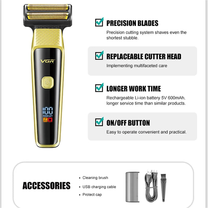 VGR V-366 Hair Clippers Razor Nose Hair Trimmer Set USB Rechargeable Blade Nose Cutting Beard Trimmer - Gold - 2