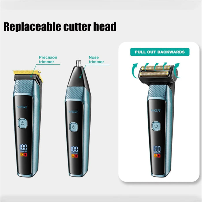 VGR V-366 Hair Clippers Razor Nose Hair Trimmer Set USB Rechargeable Blade Nose Cutting Beard Trimmer - Gold - 3
