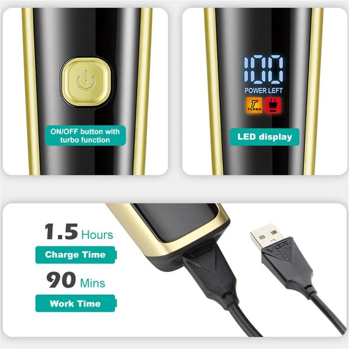 VGR V-366 Hair Clippers Razor Nose Hair Trimmer Set USB Rechargeable Blade Nose Cutting Beard Trimmer - Gold - 4