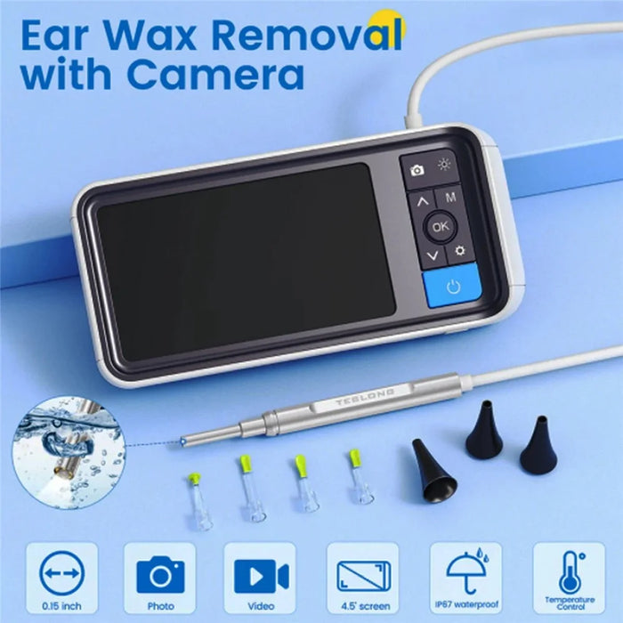 TESLONG MS450 HD 4.5-Inch Smart Screen Visual Ear Endoscope, 3.9mm Ear Otoscope - 3