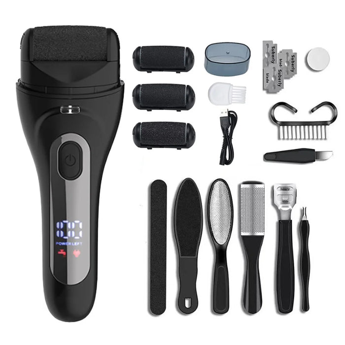V-618 Electric Foot Callus Remover with Digital Display Pedicure Tools Foot Care Kit - Black - 1