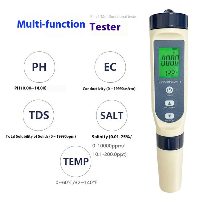 5-in-1 Multifunction Water Quality Test Pen EC / Ph / TDS / Temperature / Salinity Test Tool - 2