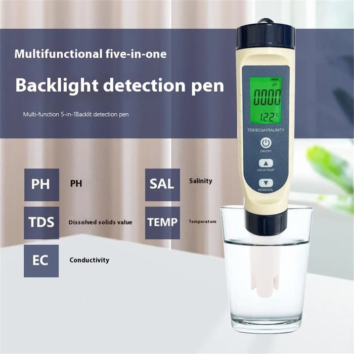 5-in-1 Multifunction Water Quality Test Pen EC / Ph / TDS / Temperature / Salinity Test Tool - 3