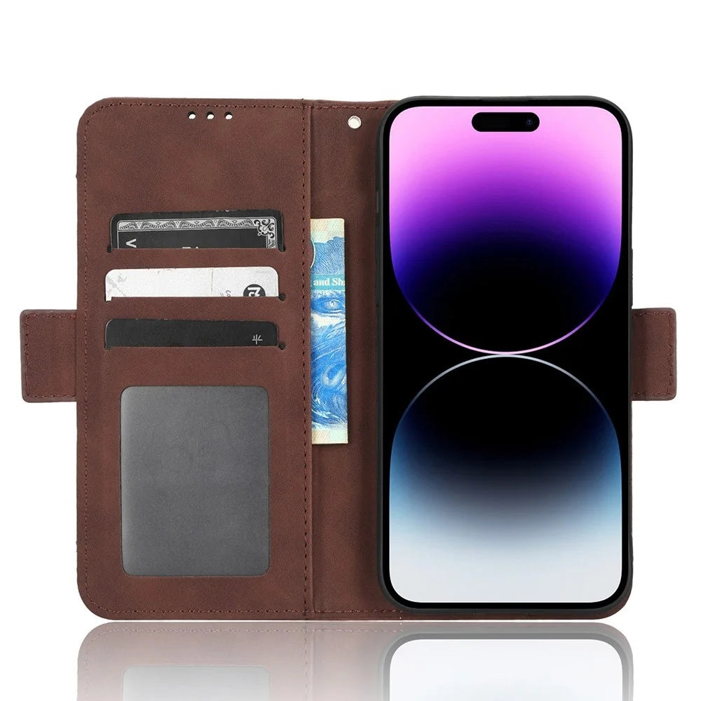 For iPhone 14 Pro Max 6.7 inch Anti-fall PU Leather Phone Cover Wallet Case Multiple Card Slots Stand Cell Phone Shell - Brown - 2