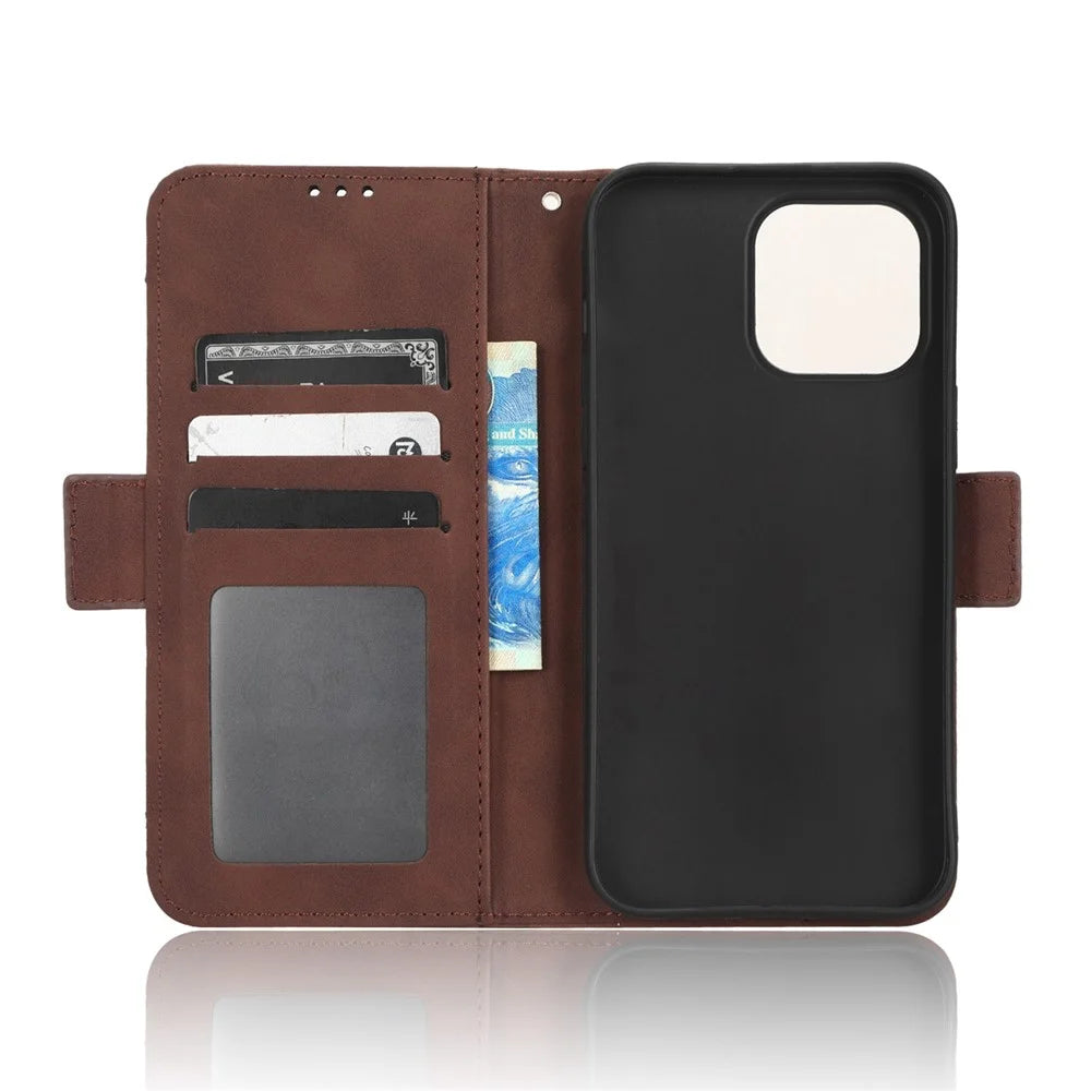 For iPhone 14 Pro Max 6.7 inch Anti-fall PU Leather Phone Cover Wallet Case Multiple Card Slots Stand Cell Phone Shell - Brown - 5