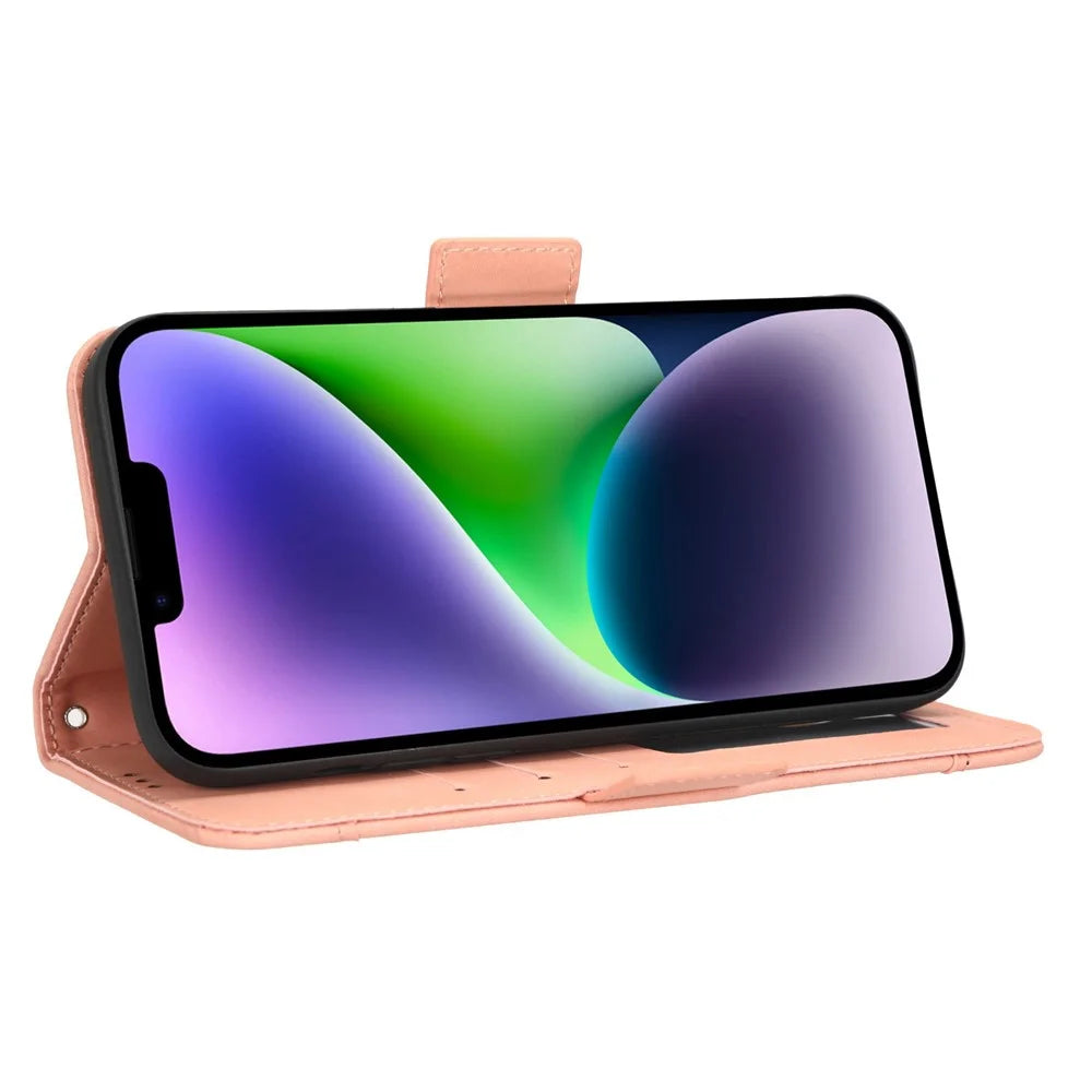 Multiple Card Slots Stand Phone Case for iPhone 14 6.1 inch, Anti-scratch Wear-resistant PU Leather Cover Wallet - Pink - 3