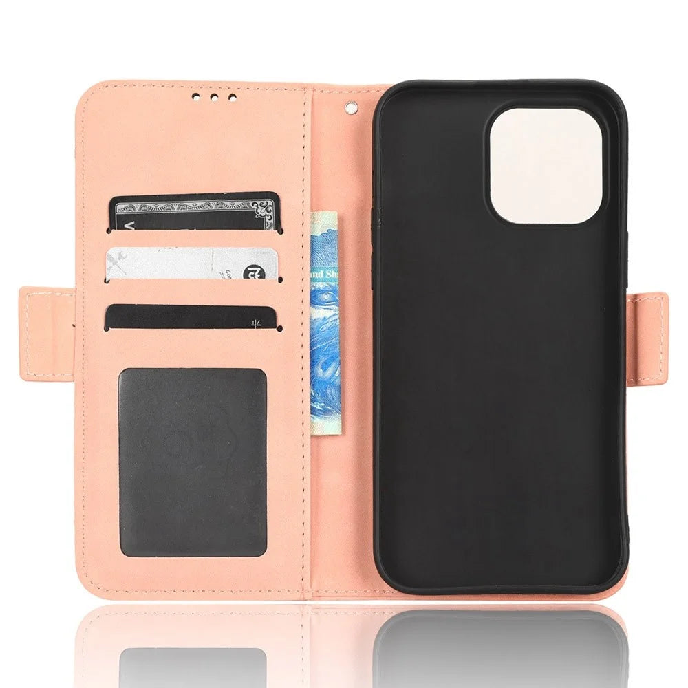 Multiple Card Slots Stand Phone Case for iPhone 14 6.1 inch, Anti-scratch Wear-resistant PU Leather Cover Wallet - Pink - 5