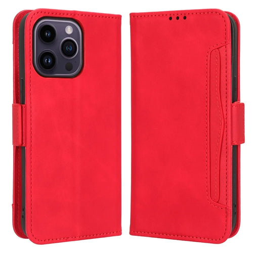 For iPhone 14 Pro 6.1 inch Multiple Card Slots Stand Cell Phone Case Anti-dust PU Leather Cover Wallet - Red - 1