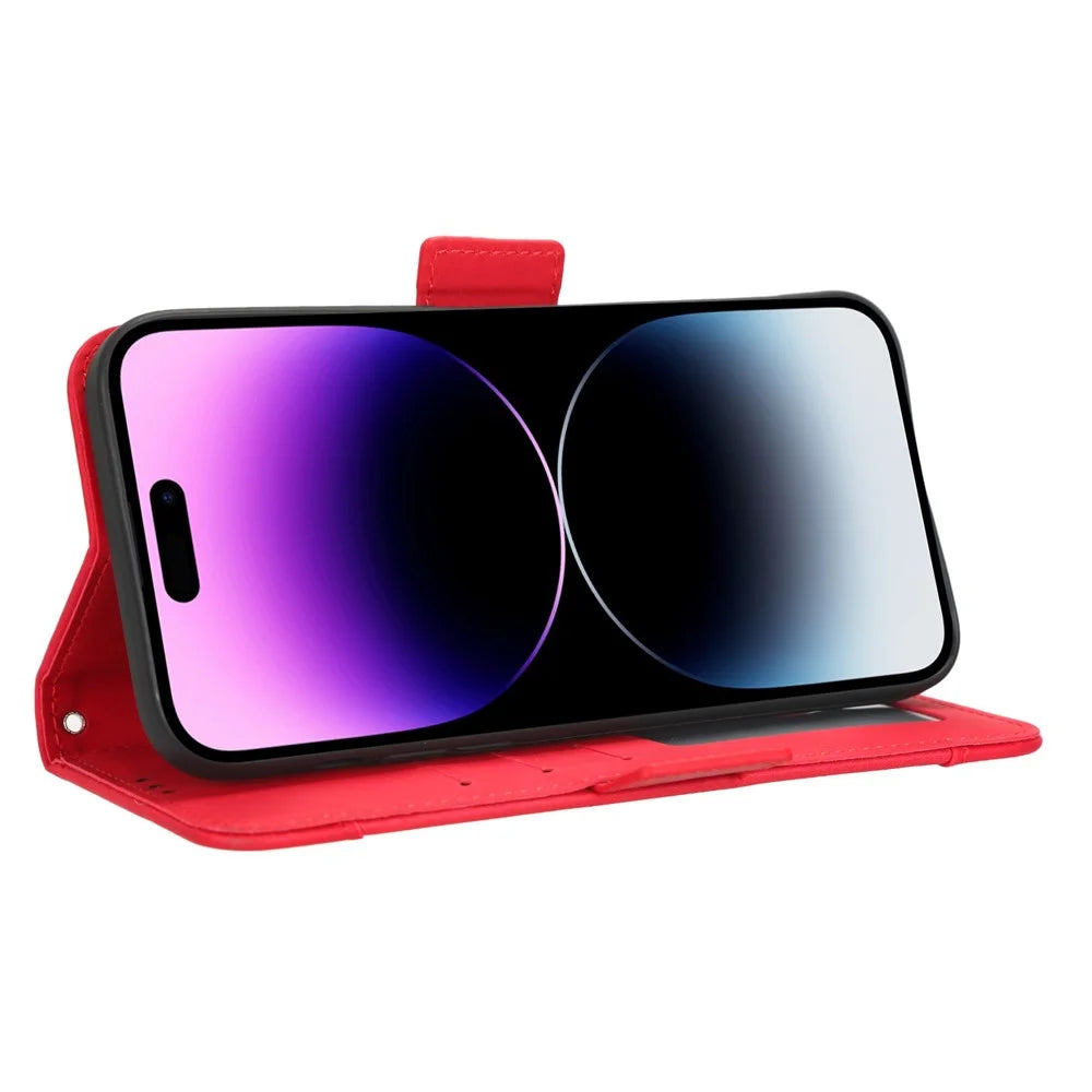 For iPhone 14 Pro 6.1 inch Multiple Card Slots Stand Cell Phone Case Anti-dust PU Leather Cover Wallet - Red - 3