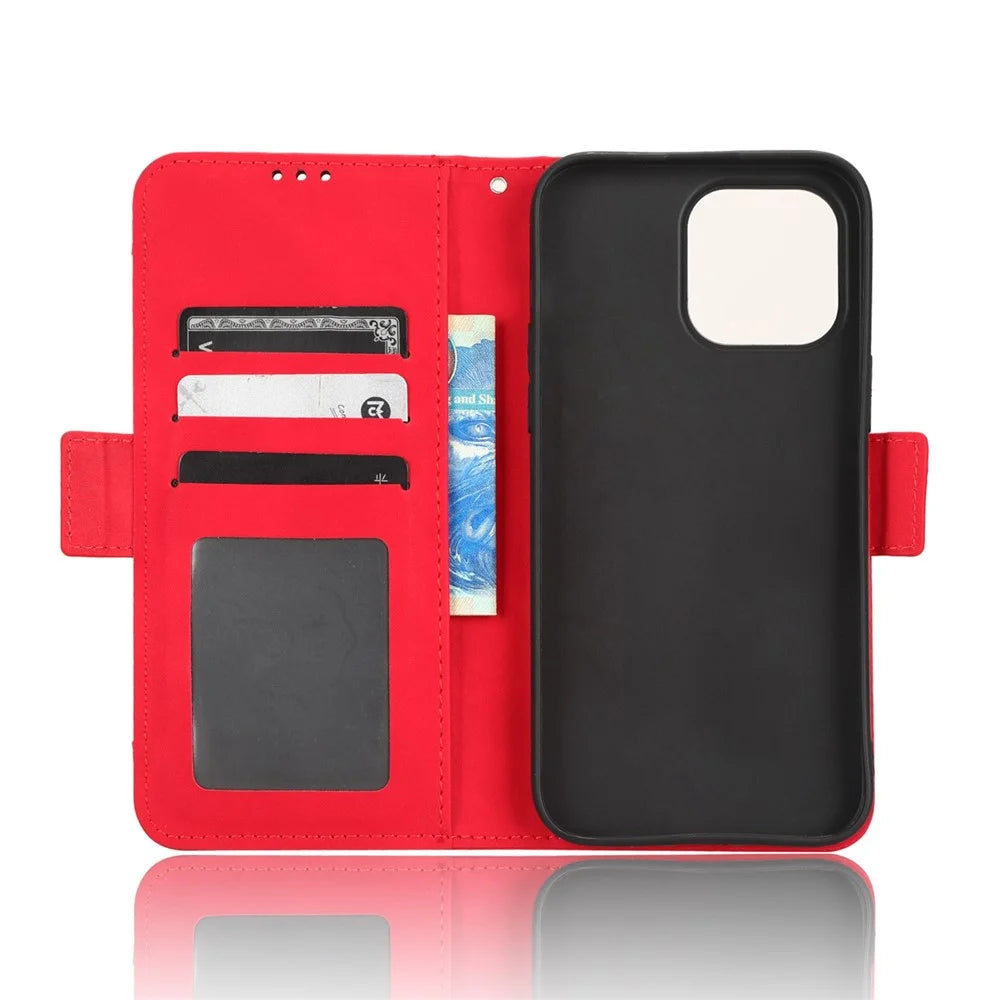 For iPhone 14 Pro 6.1 inch Multiple Card Slots Stand Cell Phone Case Anti-dust PU Leather Cover Wallet - Red - 5