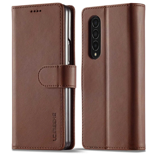LC.IMEEKE for Samsung Galaxy Z Fold4 5G Shockproof Phone Cover Magnetic Clasp Stand Wallet PU Leather Folding Phone Case - Brown - 1