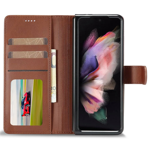 LC.IMEEKE for Samsung Galaxy Z Fold4 5G Shockproof Phone Cover Magnetic Clasp Stand Wallet PU Leather Folding Phone Case - Brown - 2