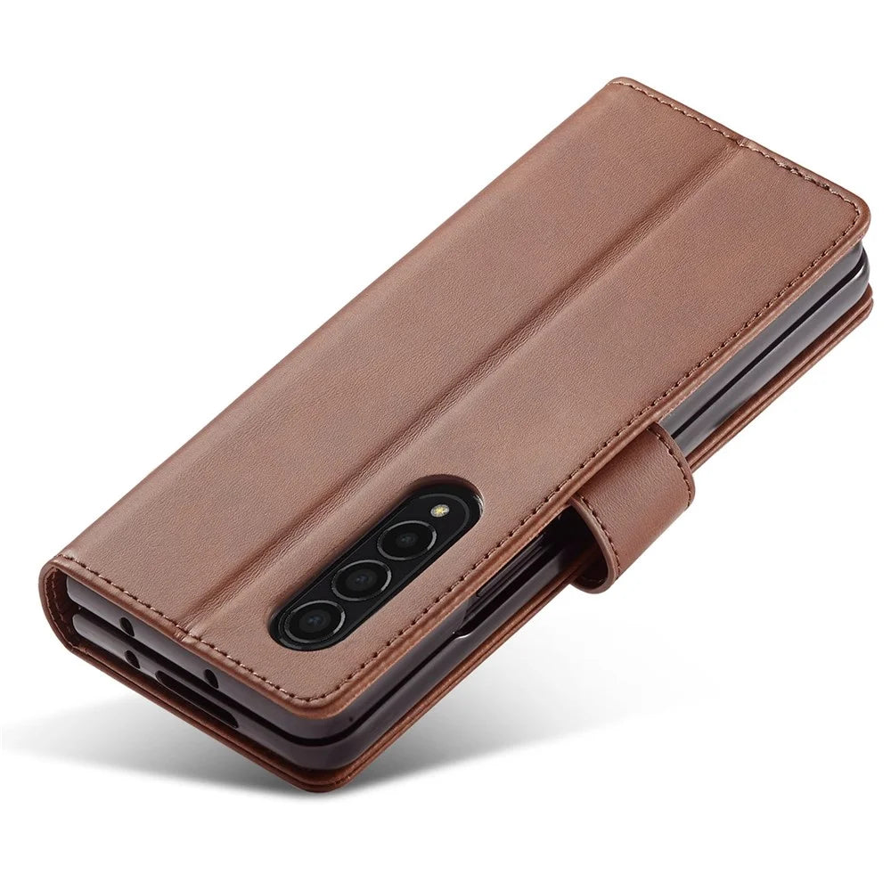 LC.IMEEKE for Samsung Galaxy Z Fold4 5G Shockproof Phone Cover Magnetic Clasp Stand Wallet PU Leather Folding Phone Case - Brown - 4