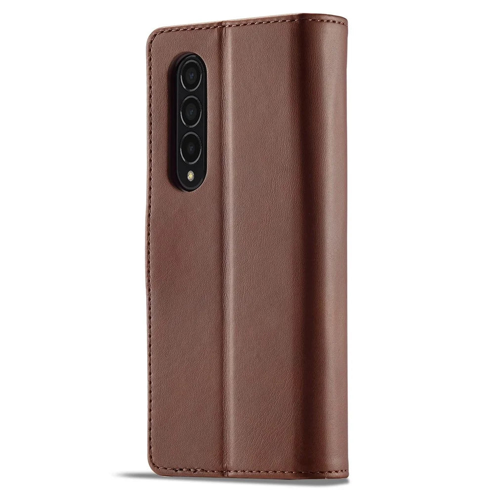 LC.IMEEKE for Samsung Galaxy Z Fold4 5G Shockproof Phone Cover Magnetic Clasp Stand Wallet PU Leather Folding Phone Case - Brown - 6