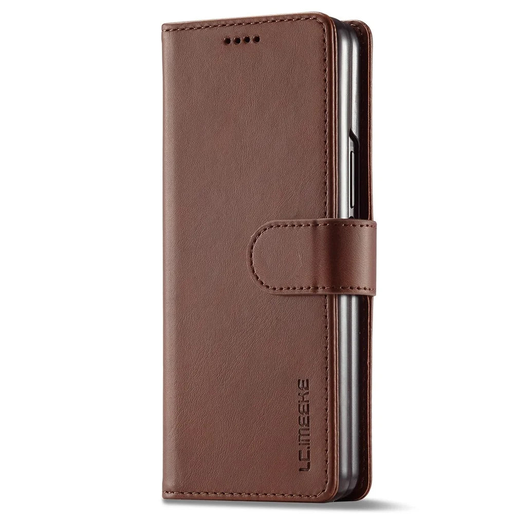 LC.IMEEKE for Samsung Galaxy Z Fold4 5G Shockproof Phone Cover Magnetic Clasp Stand Wallet PU Leather Folding Phone Case - Brown - 7
