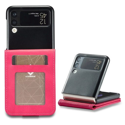 LC.IMEEKE For Samsung Galaxy Z Flip4 5G Textured PU Leather Folding Phone Case Stand Card Holder Protective Cover - Rose - 1