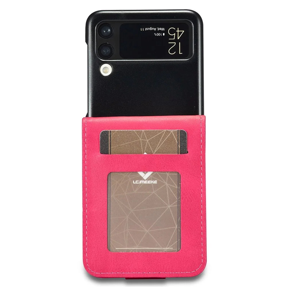 LC.IMEEKE For Samsung Galaxy Z Flip4 5G Textured PU Leather Folding Phone Case Stand Card Holder Protective Cover - Rose - 2