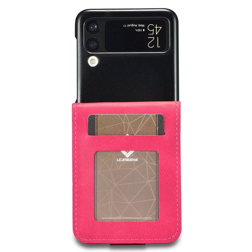 LC.IMEEKE For Samsung Galaxy Z Flip4 5G Textured PU Leather Folding Phone Case Stand Card Holder Protective Cover - Rose - 2