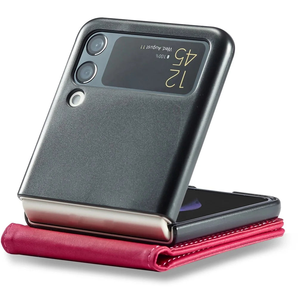 LC.IMEEKE For Samsung Galaxy Z Flip4 5G Textured PU Leather Folding Phone Case Stand Card Holder Protective Cover - Rose - 4