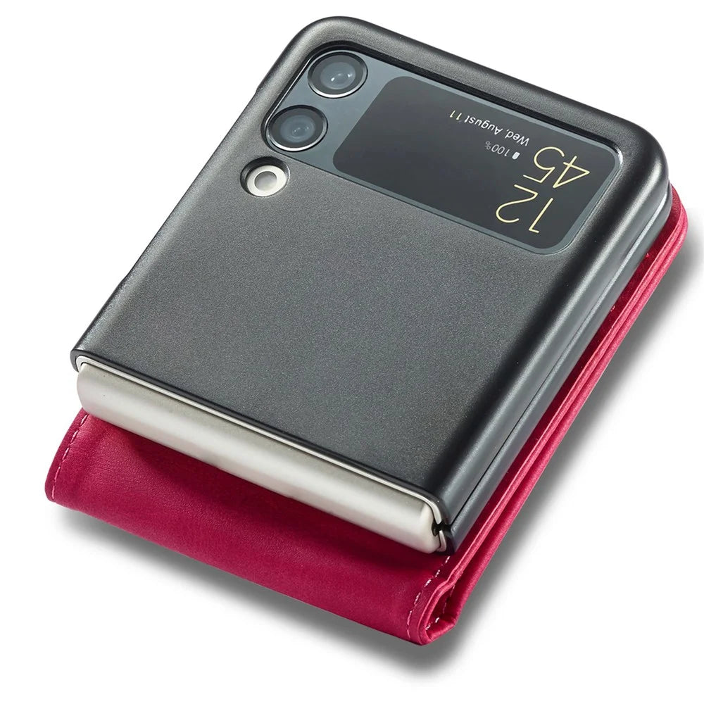 LC.IMEEKE For Samsung Galaxy Z Flip4 5G Textured PU Leather Folding Phone Case Stand Card Holder Protective Cover - Rose - 5