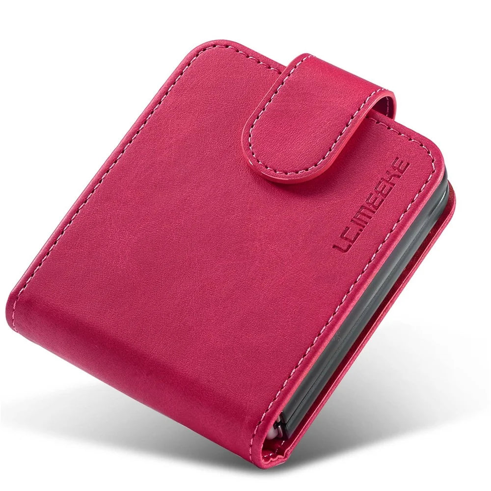 LC.IMEEKE For Samsung Galaxy Z Flip4 5G Textured PU Leather Folding Phone Case Stand Card Holder Protective Cover - Rose - 6