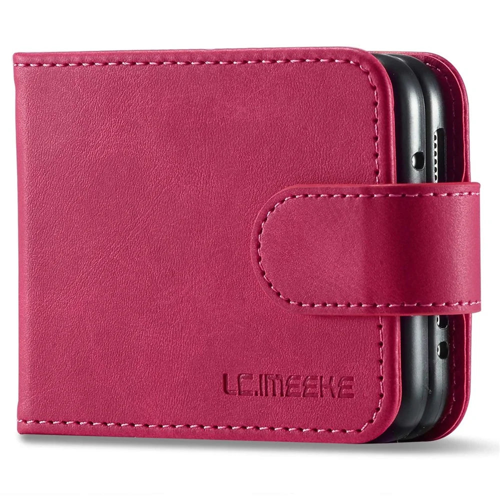 LC.IMEEKE For Samsung Galaxy Z Flip4 5G Textured PU Leather Folding Phone Case Stand Card Holder Protective Cover - Rose - 7