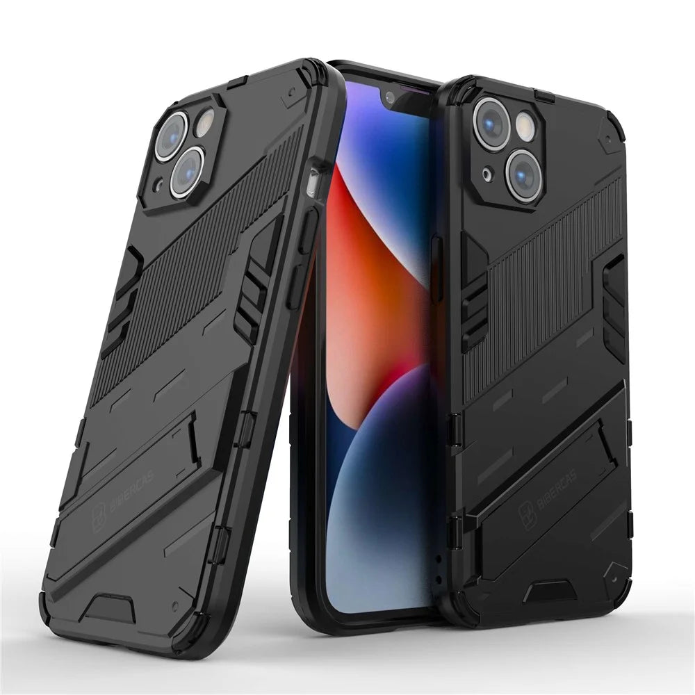 For iPhone 14 6.1 inch Hard PC Soft TPU Hybrid Phone Case Kickstand Hands-free Protective Cover - Black - 2