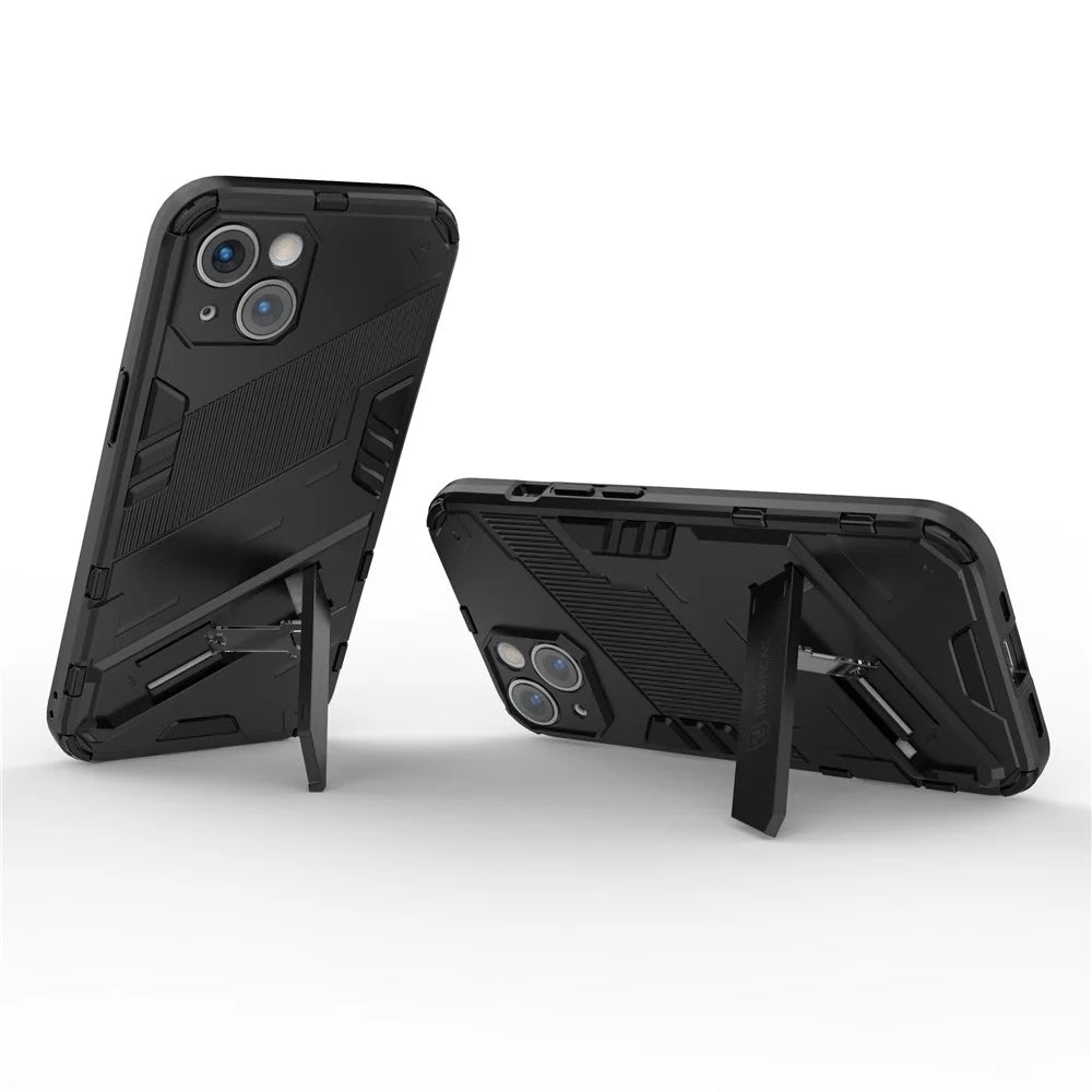 For iPhone 14 6.1 inch Hard PC Soft TPU Hybrid Phone Case Kickstand Hands-free Protective Cover - Black - 3