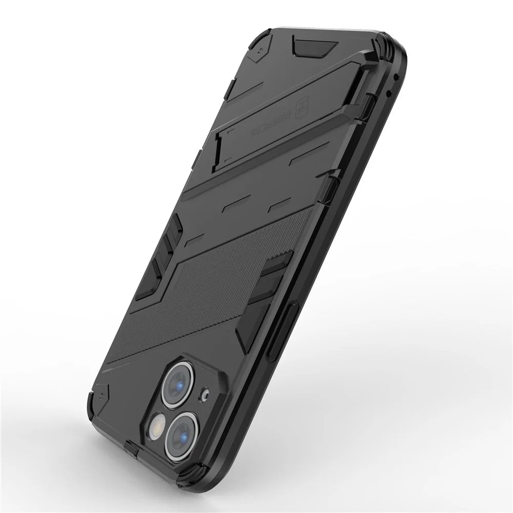 For iPhone 14 6.1 inch Hard PC Soft TPU Hybrid Phone Case Kickstand Hands-free Protective Cover - Black - 4