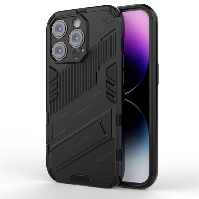 For iPhone 14 Pro 6.1 inch Hybrid Kickstand Phone Case Hard PC Soft TPU Shockproof Protective Cover - Black - 1