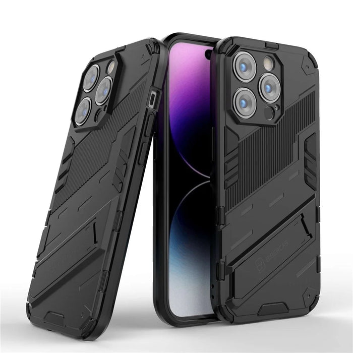 For iPhone 14 Pro 6.1 inch Hybrid Kickstand Phone Case Hard PC Soft TPU Shockproof Protective Cover - Black - 2