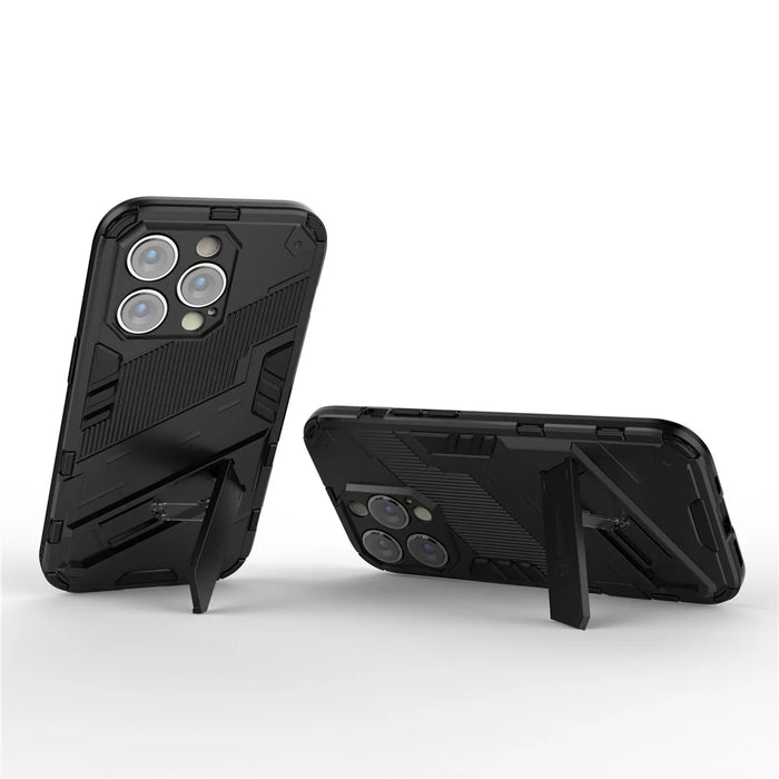 For iPhone 14 Pro 6.1 inch Hybrid Kickstand Phone Case Hard PC Soft TPU Shockproof Protective Cover - Black - 3