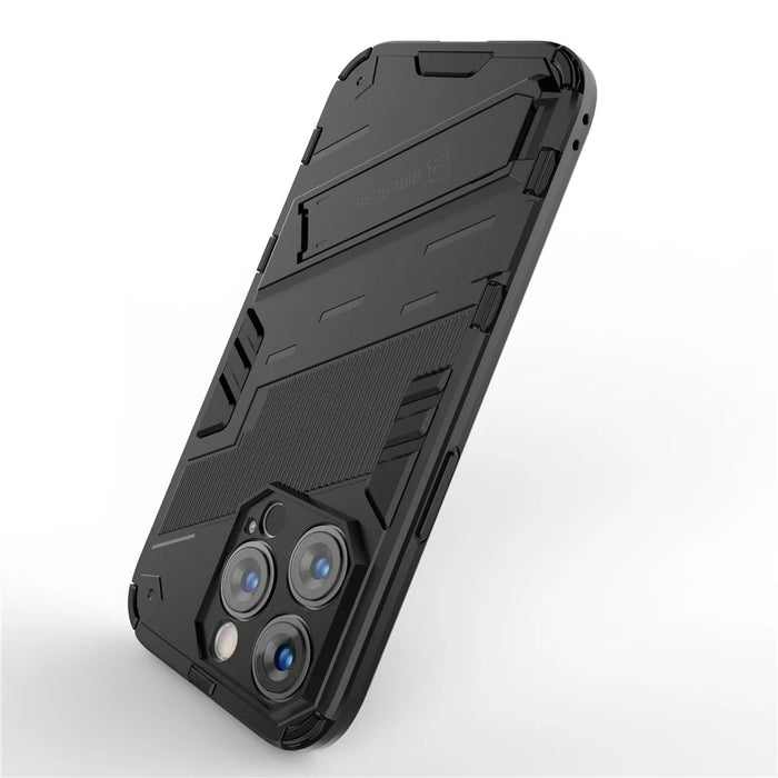 For iPhone 14 Pro 6.1 inch Hybrid Kickstand Phone Case Hard PC Soft TPU Shockproof Protective Cover - Black - 4