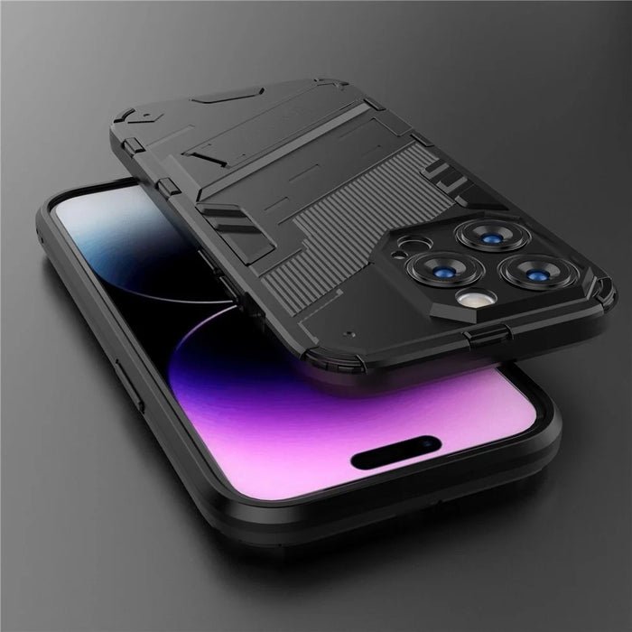 For iPhone 14 Pro 6.1 inch Hybrid Kickstand Phone Case Hard PC Soft TPU Shockproof Protective Cover - Black - 6