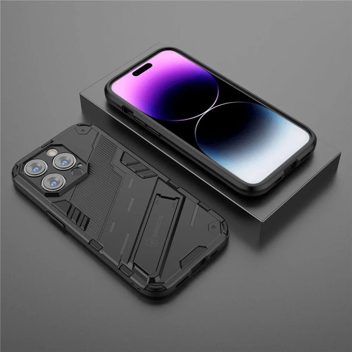 For iPhone 14 Pro 6.1 inch Hybrid Kickstand Phone Case Hard PC Soft TPU Shockproof Protective Cover - Black - 7