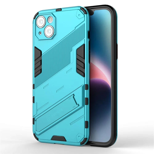 For iPhone 14 Plus 6.7 inch Hard PC Soft TPU Shockproof Phone Case Non-Slip Protective Cover with Kickstand - Baby Blue - 1