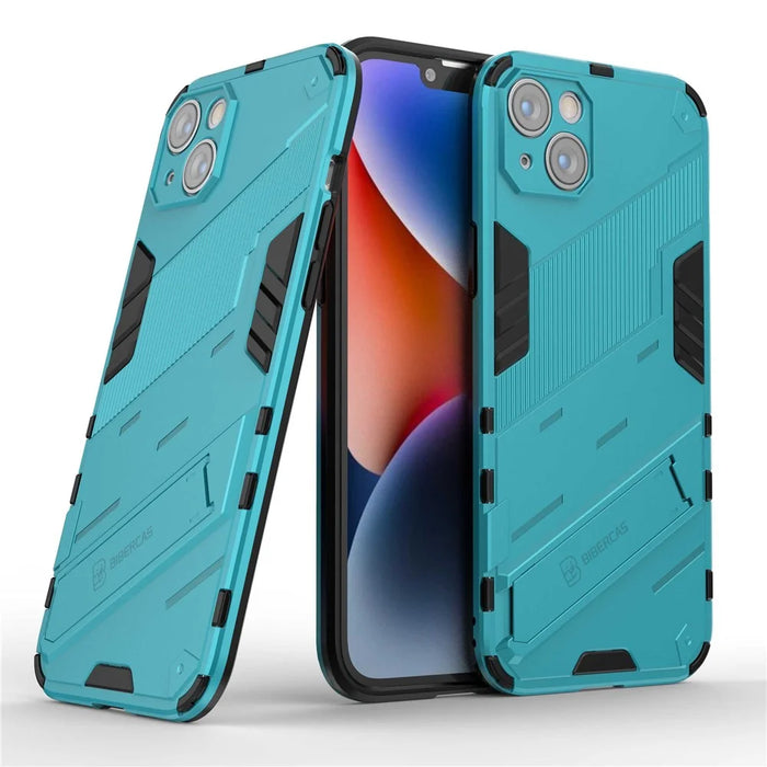 For iPhone 14 Plus 6.7 inch Hard PC Soft TPU Shockproof Phone Case Non-Slip Protective Cover with Kickstand - Baby Blue - 2