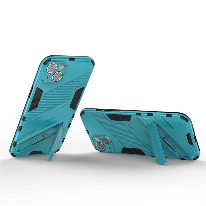 For iPhone 14 Plus 6.7 inch Hard PC Soft TPU Shockproof Phone Case Non-Slip Protective Cover with Kickstand - Baby Blue - 3