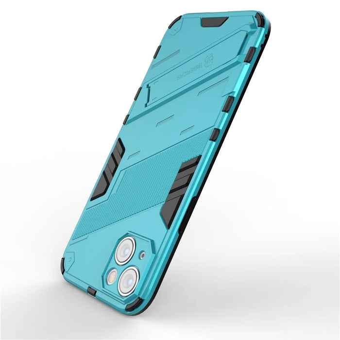 For iPhone 14 Plus 6.7 inch Hard PC Soft TPU Shockproof Phone Case Non-Slip Protective Cover with Kickstand - Baby Blue - 4
