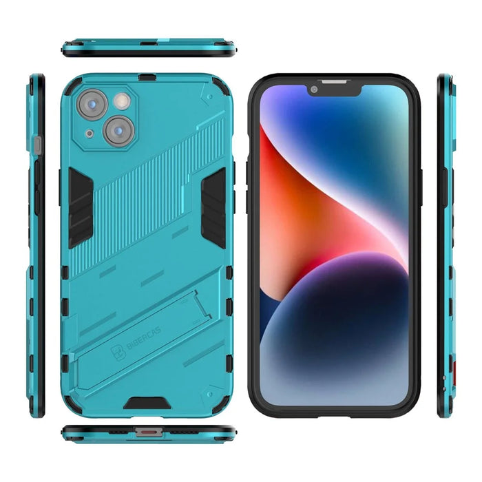 For iPhone 14 Plus 6.7 inch Hard PC Soft TPU Shockproof Phone Case Non-Slip Protective Cover with Kickstand - Baby Blue - 5