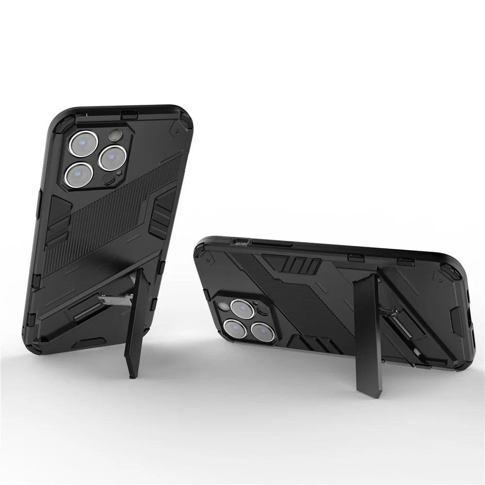 For iPhone 14 Pro Max 6.7 inch Kickstand Anti-Slip Rugged Phone Case Soft Flexible TPU Hard PC Protective Cover - Black - 3