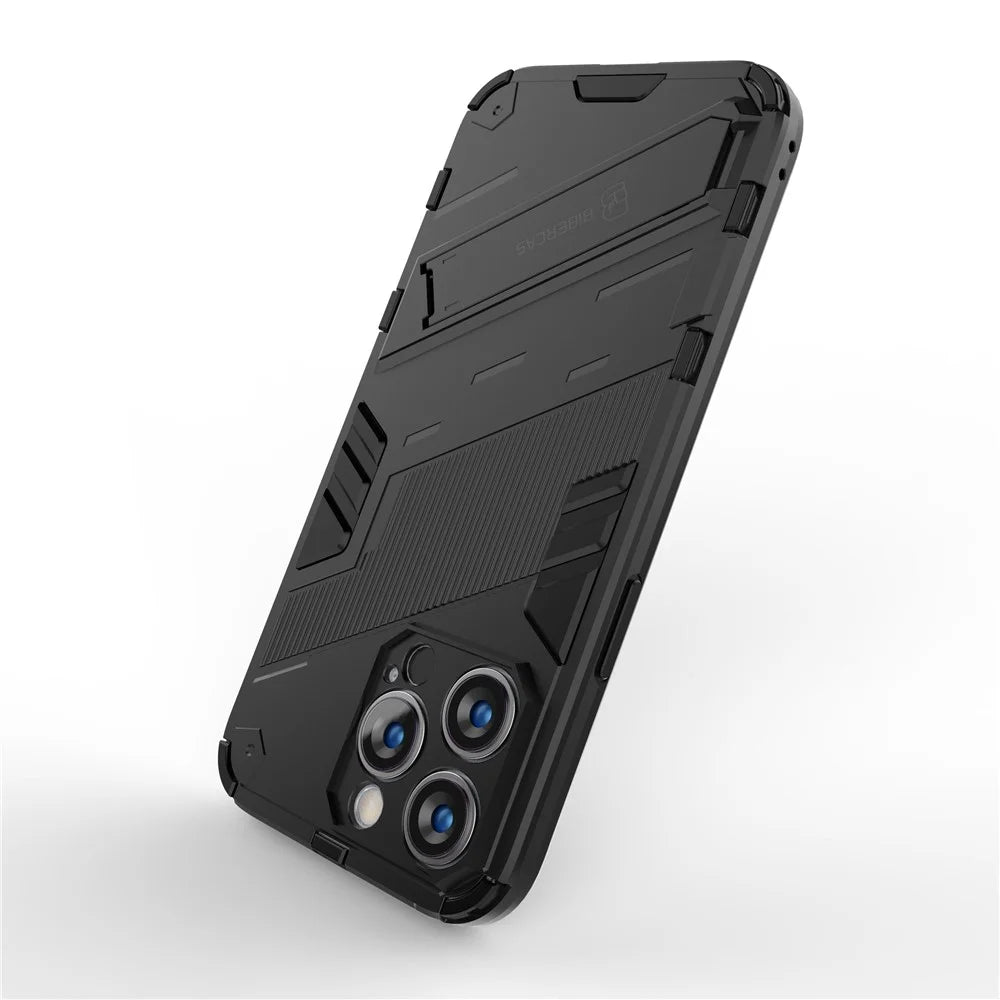 For iPhone 14 Pro Max 6.7 inch Kickstand Anti-Slip Rugged Phone Case Soft Flexible TPU Hard PC Protective Cover - Black - 4