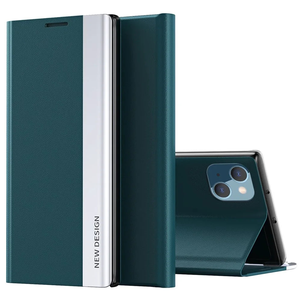For iPhone 14 Pro 6.1 inch PU Leather Stand Case Electroplating Phone Cover - Green - 1