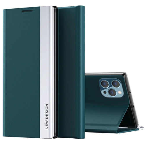 For iPhone 14 Pro Max 6.7 inch Scratch Resistant PU Leather Stand Case Electroplating Phone Cover - Green - 1