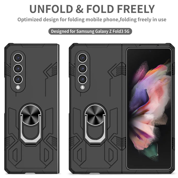 For Samsung Galaxy Z Fold3 5G Folding Phone Case PC+TPU Shockproof Kickstand Function Protective Cover - Black - 3